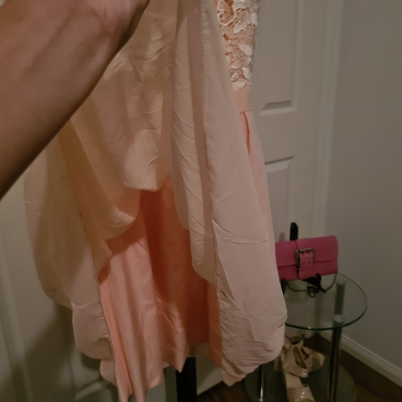 FORHER ANDFORHIM 8 Peach Embroidered Floral Lace Chest Formal Maxi Midi Dress - Picture 4 of 9